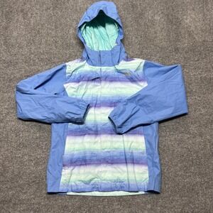 The North Face DryVent Jacket Girls Large 14-16 Blue Striped Hooded Waterproof